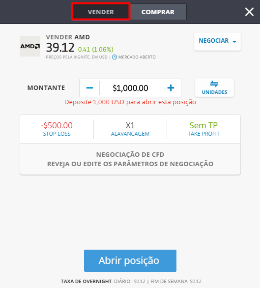 Abrir posição de venda